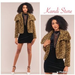 Green Leopard Print Oversized Collar Jacket